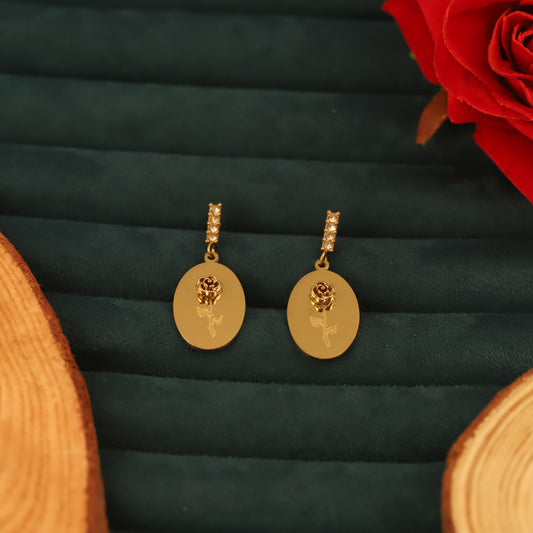 Korean Style Rose Flower Pendant Hoop Earrings - ZIPPORY