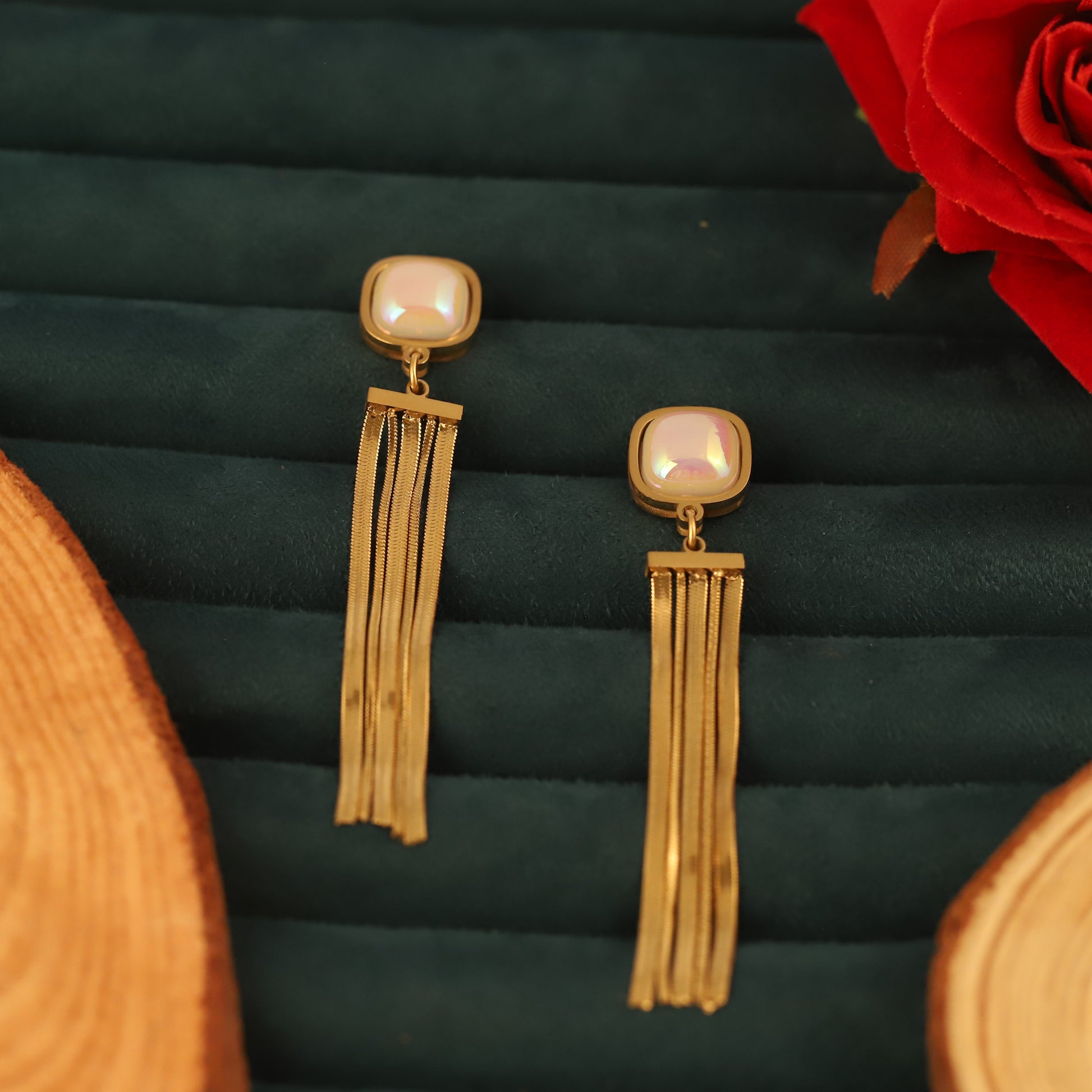 Long Tassel Gold Plated Pearl Stud Earrings - ZIPPORY