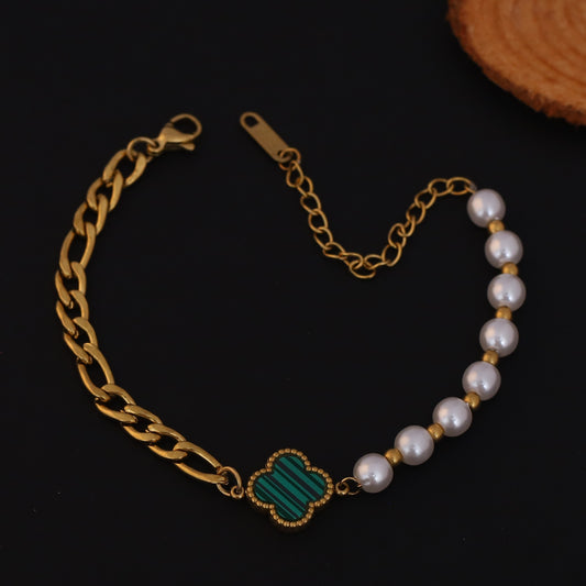 Pearl Green Clover Chain Bracelet - ZIPPORY