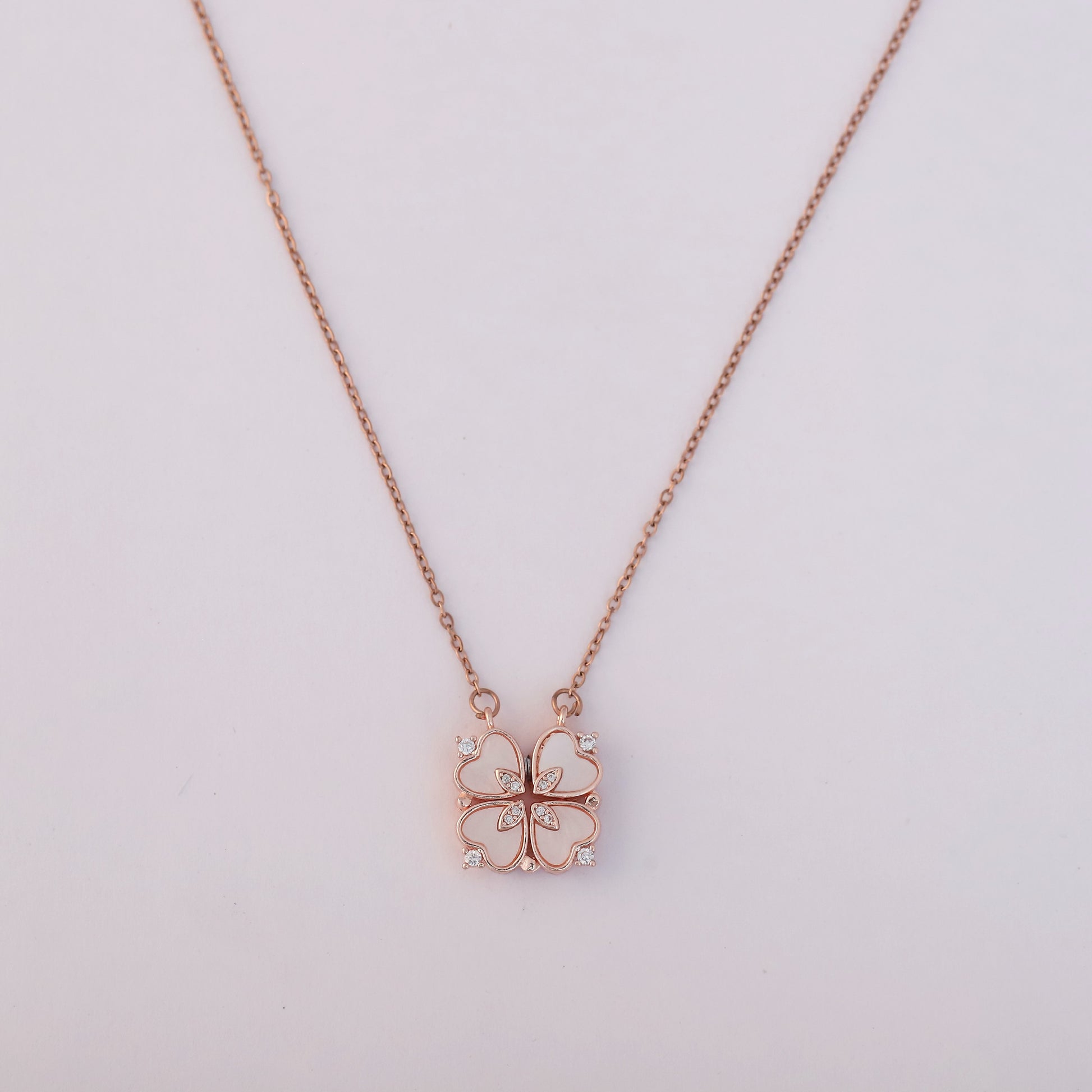 Rose Gold Plated Heart Shaped Magnetic Necklace with Crown Charms - ZIPPORY