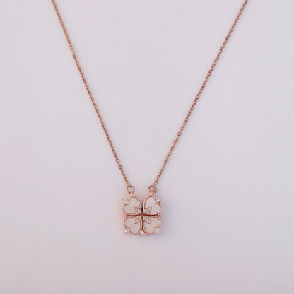 Rose Gold Plated Heart Shaped Magnetic Necklace with Crown Charms - ZIPPORY