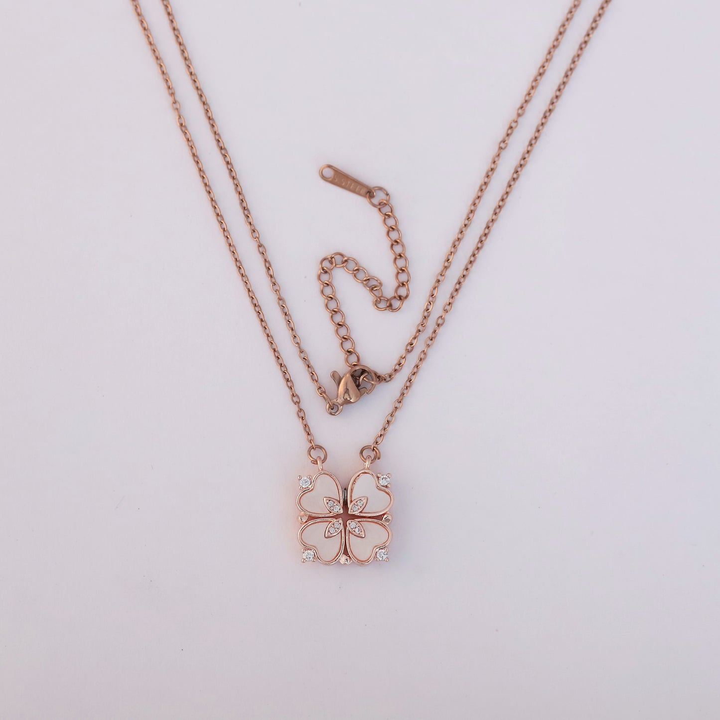Rose Gold Plated Heart Shaped Magnetic Necklace with Crown Charms - ZIPPORY
