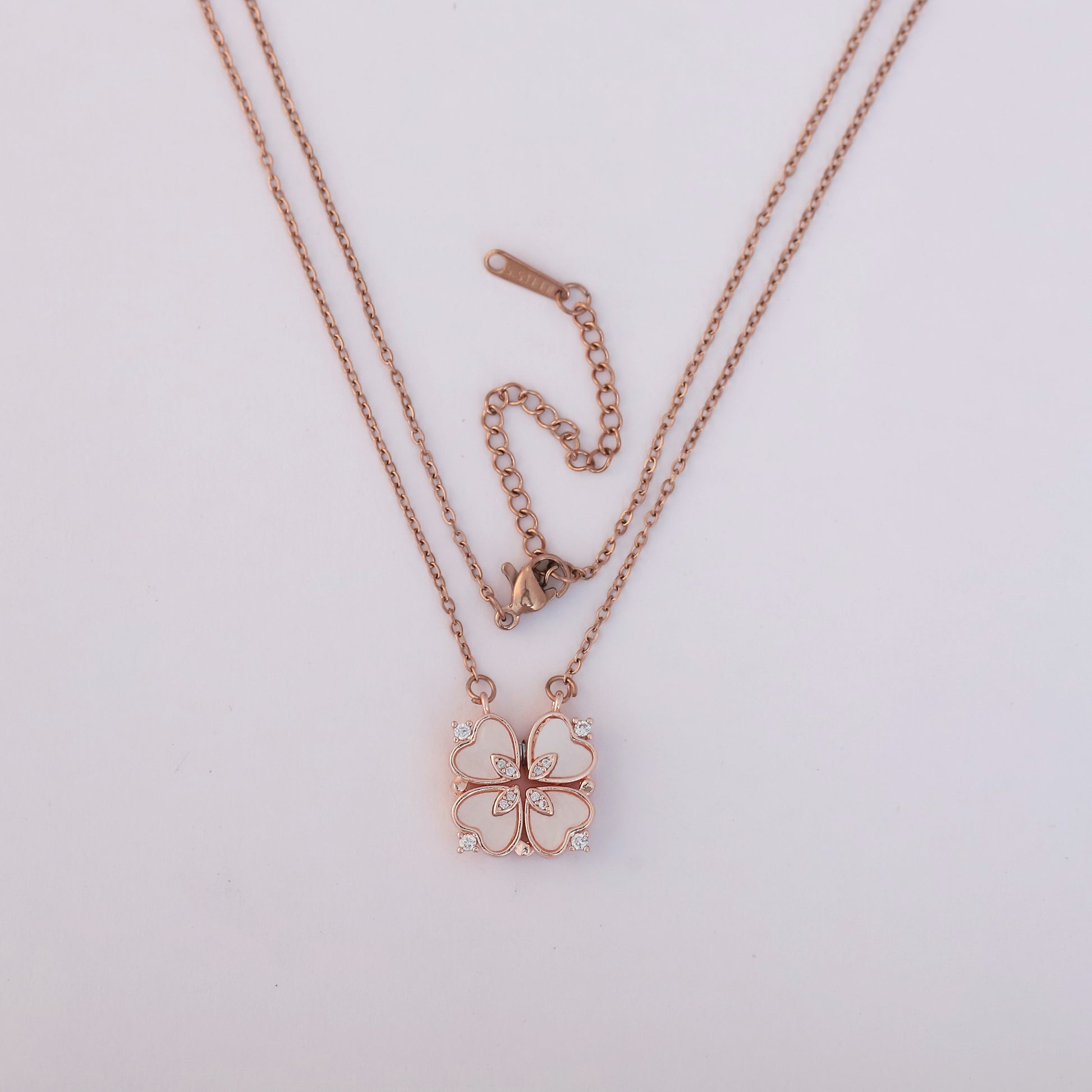 Rose Gold Plated Heart Shaped Magnetic Necklace with Crown Charms - ZIPPORY