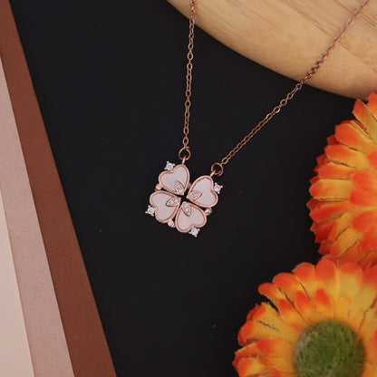 Rose Gold Plated Heart Shaped Magnetic Necklace with Crown Charms - ZIPPORY