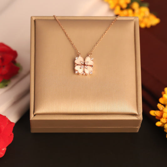 Rose Gold Plated Heart Shaped Magnetic Necklace with Crown Charms - ZIPPORY