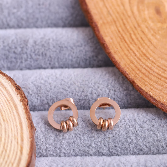 Round Rose Gold Bali Stud Earrings - ZIPPORY