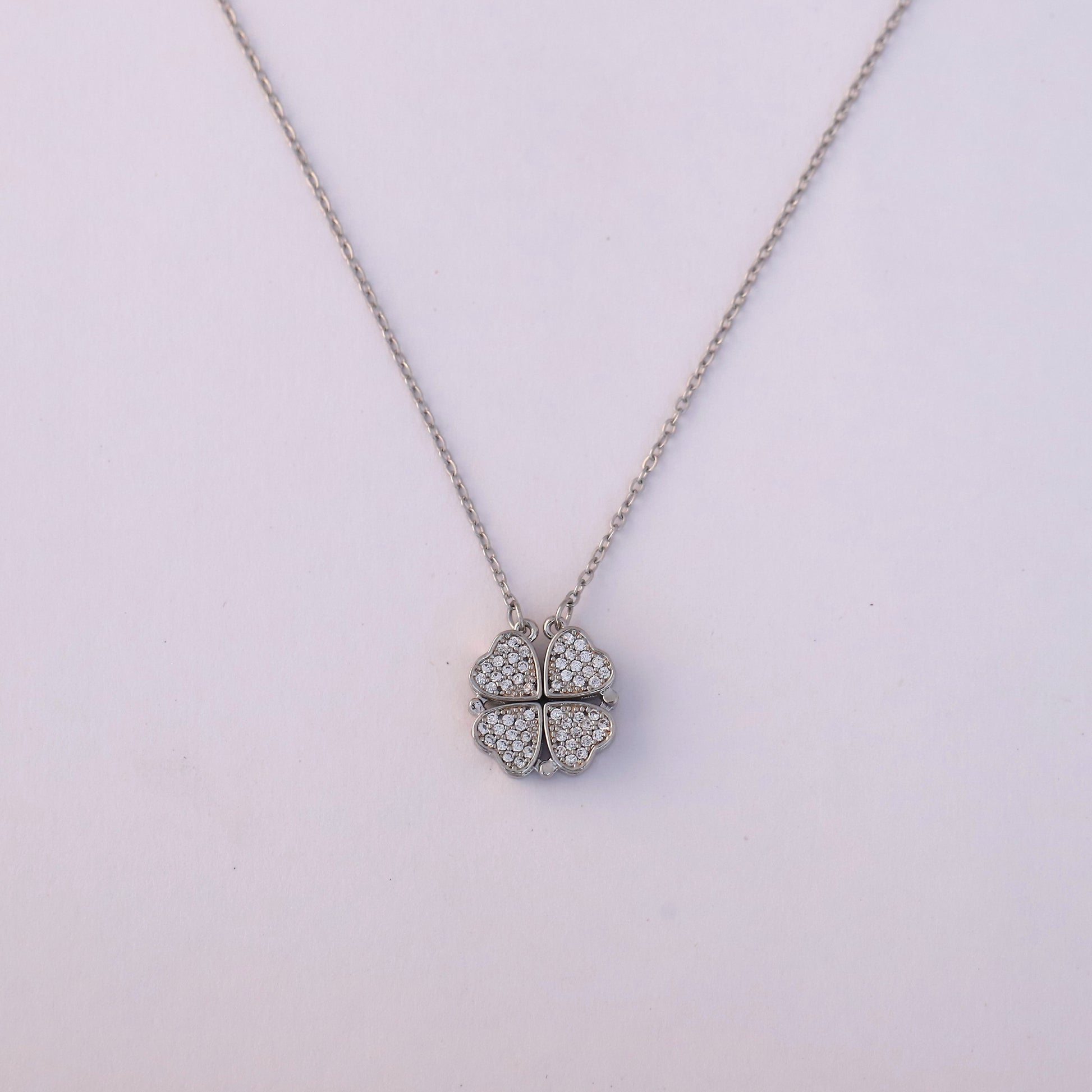 Sparkling Silver Plated Four Heart Pendant Necklace - ZIPPORY