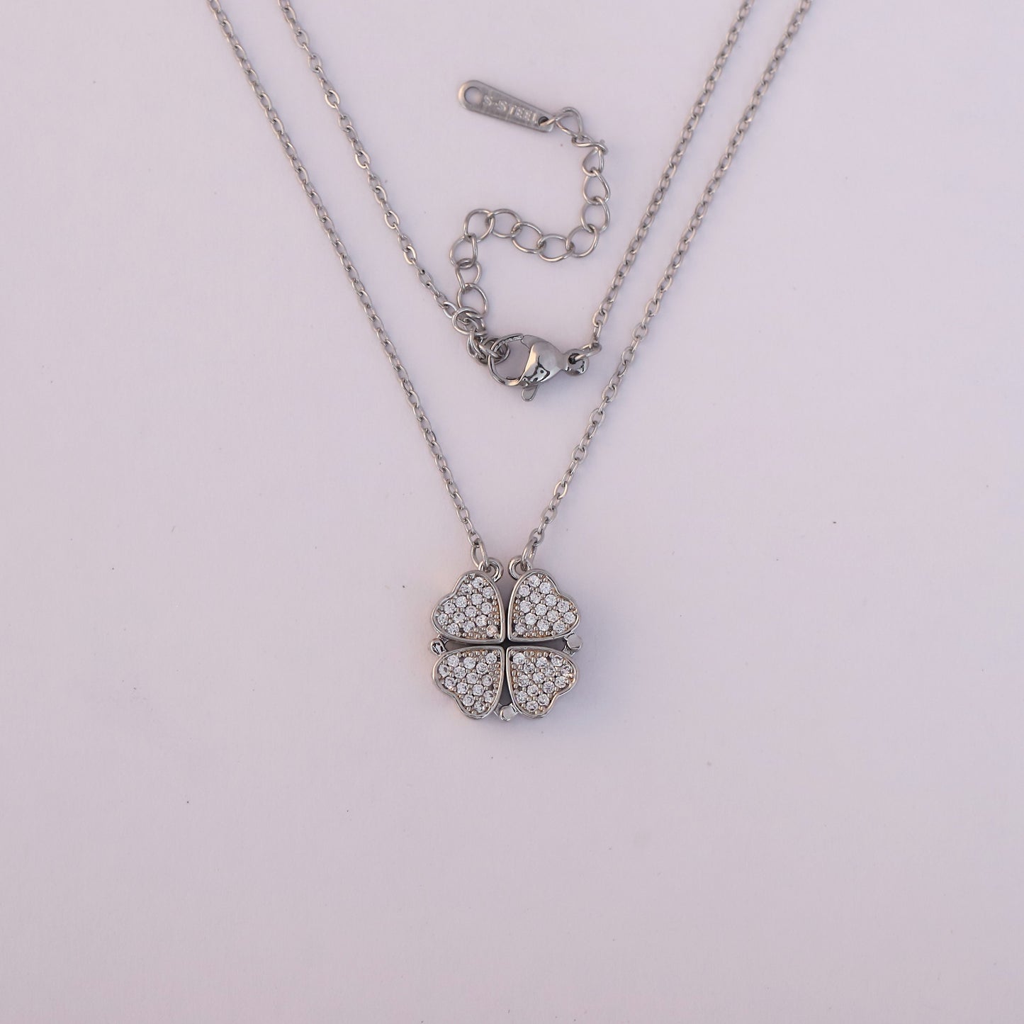 Sparkling Silver Plated Four Heart Pendant Necklace - ZIPPORY