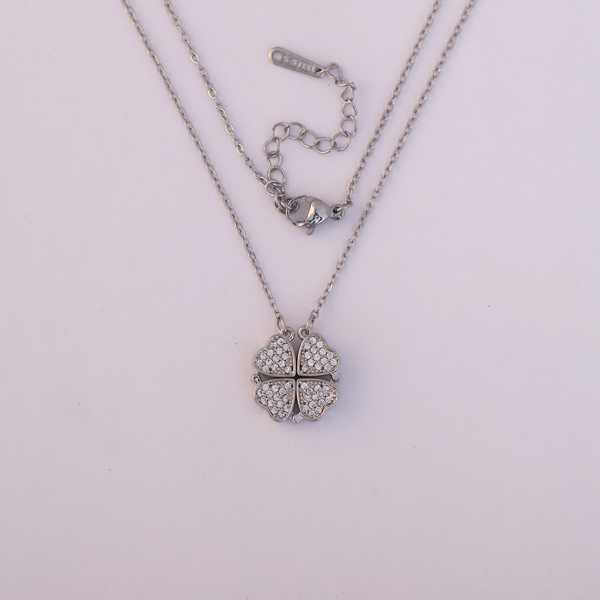 Sparkling Silver Plated Four Heart Pendant Necklace - ZIPPORY