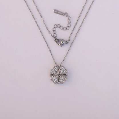 Sparkling Silver Plated Four Heart Pendant Necklace - ZIPPORY