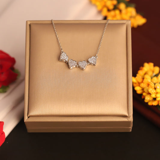 Sparkling Silver Plated Four Heart Pendant Necklace - ZIPPORY