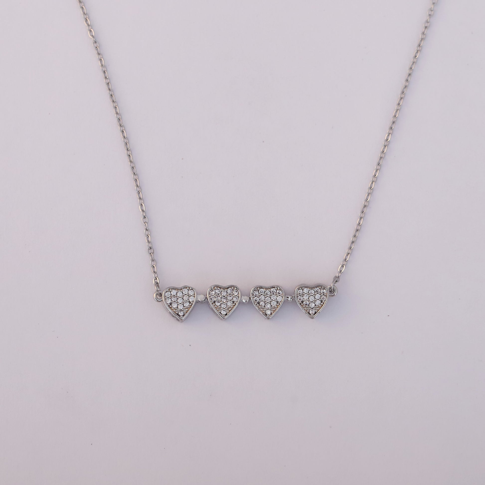 Sparkling Silver Plated Four Heart Pendant Necklace - ZIPPORY