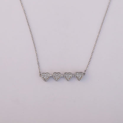 Sparkling Silver Plated Four Heart Pendant Necklace - ZIPPORY