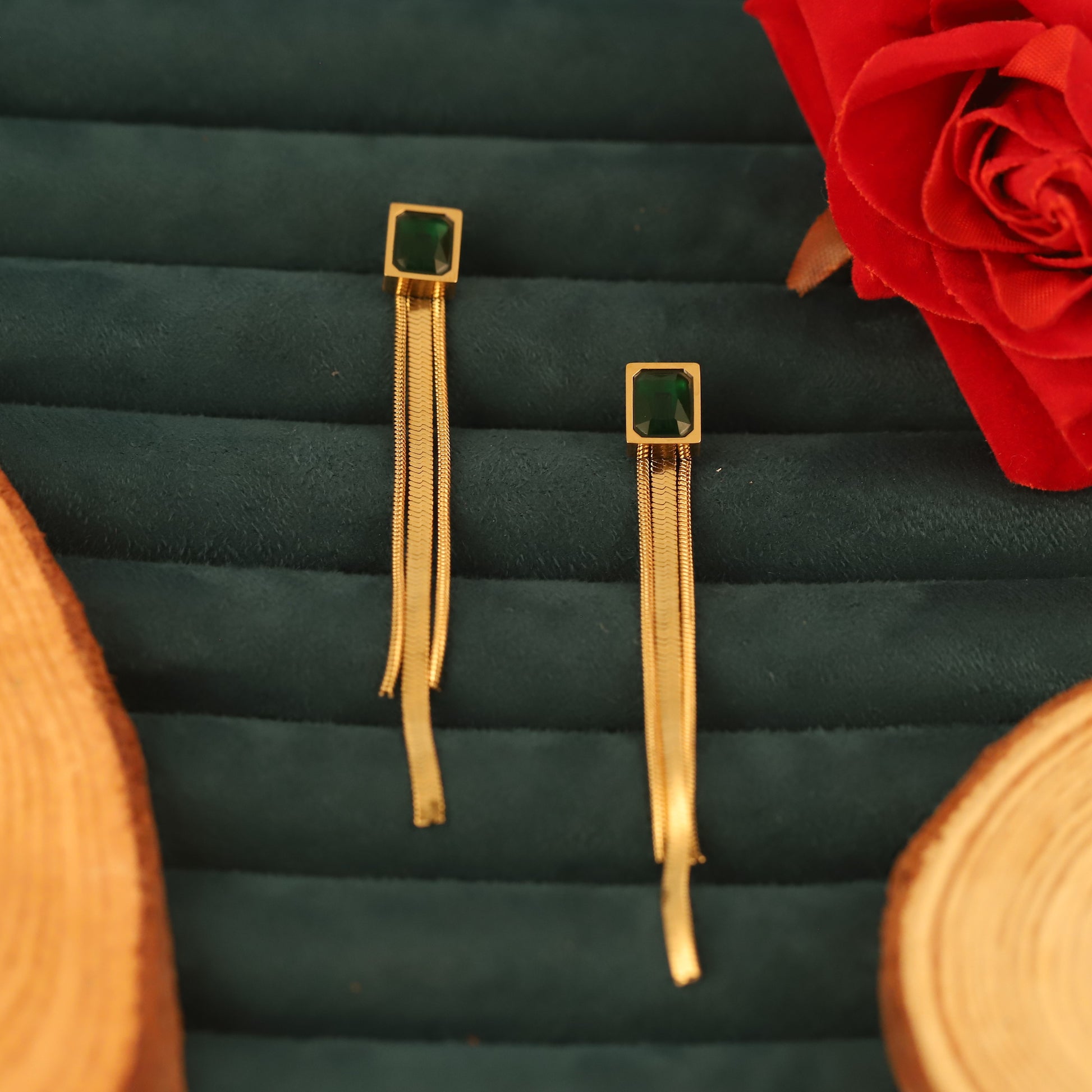 Stunning Emerald Stone Dangle Earrings - ZIPPORY