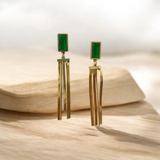 Stunning Emerald Stone Dangle Earrings - ZIPPORY