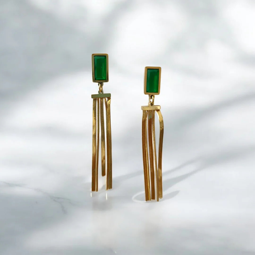 Stunning Emerald Stone Dangle Earrings - ZIPPORY