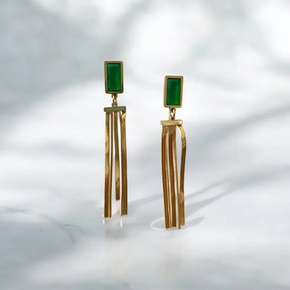 Stunning Emerald Stone Dangle Earrings - ZIPPORY