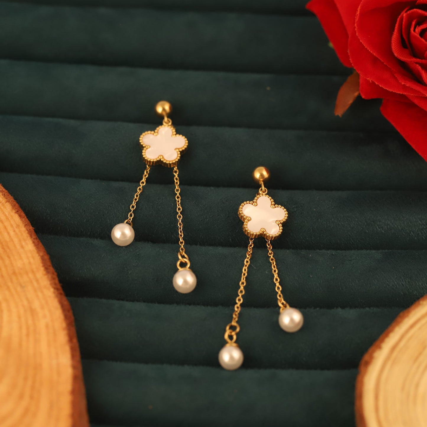White Clover Thread Pearl Earrings - ZIPPORY